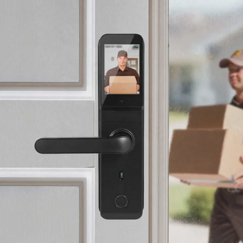 Built-in camera smart lock: live peephole screen glow, phone app unlock, fingerprint, keypad and key